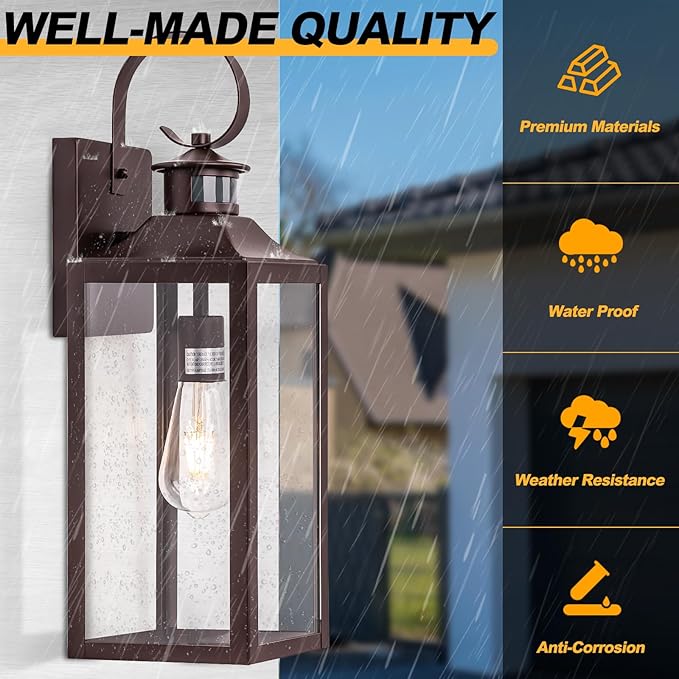 Large Motion Sensor Outdoor Wall Light 20" - Oil Rubbed Bronze Dusk to Dawn Outdoor Lighting, Modern Wall Mount Light Fixture, Brown Porch Light Fixture for Outside House Garage, 3 Modes