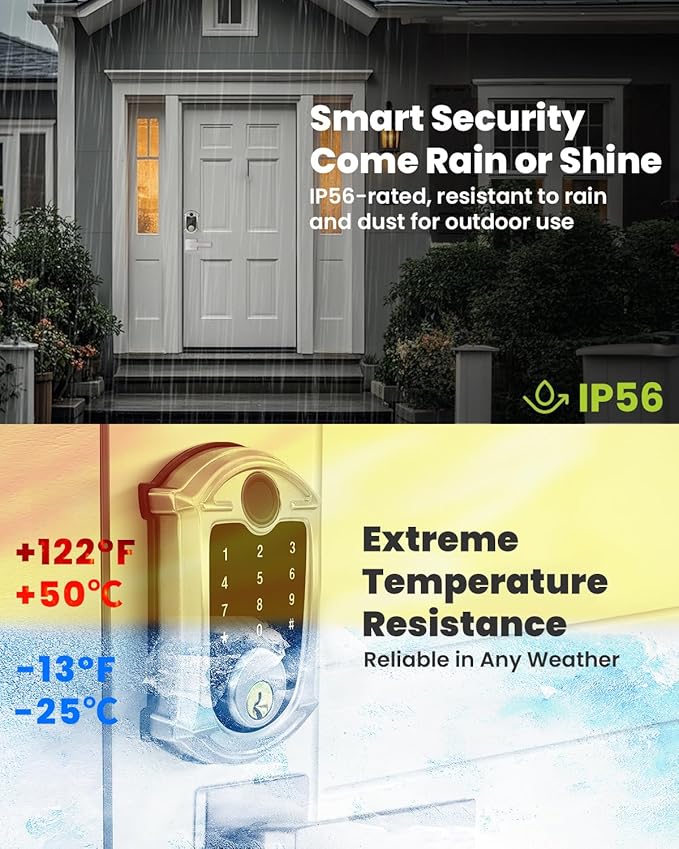 Keyless-Entry Deadbolt Smart Lock Waterproof IP56 Digital Exterior Locks for Front Door,Smartphone Control Fingerprint Door Lock with Keypad and Key Fob Satin Nickel - UF02-SN GreenShield