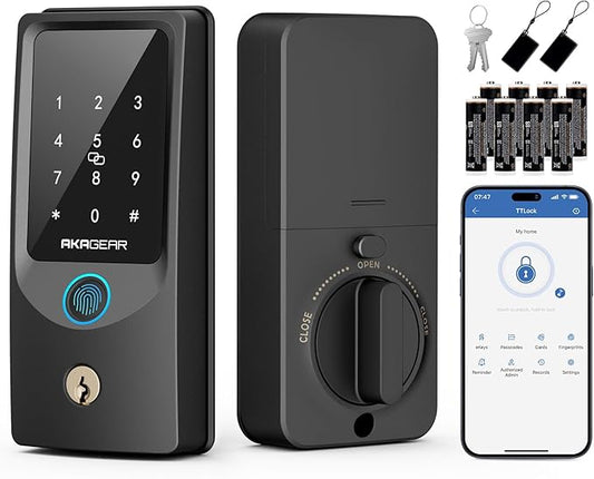 T02 Smart Lock, Keyless Entry Door Lock, Smart Lock for Front Door, Built-in Wi-Fi, App Control, Auto Locking, Fingerprint, Key, Fob Card, PIN Code Unlock, 8xAA Batteries, IP55 Waterproof