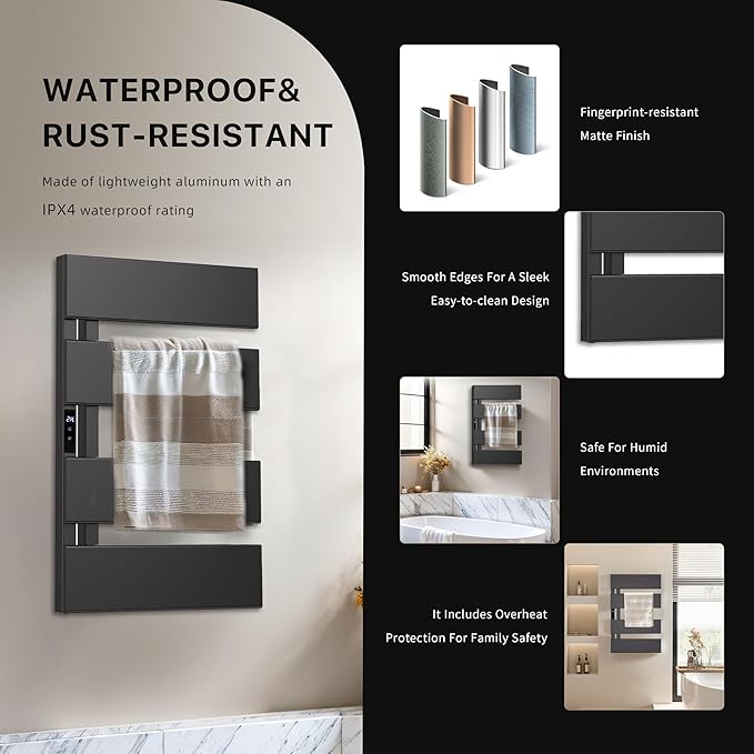 Electric Heated Towel Warmer Rack - Wall-Mounted with Timer & Temperature Control, Plug-in/Hardwired, Fast Heating, Smart Touch Panel