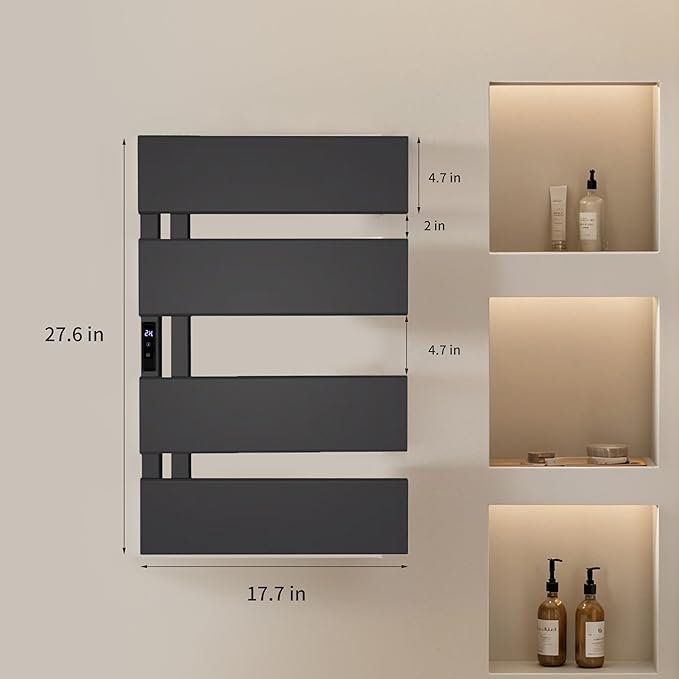 Electric Heated Towel Warmer Rack - Wall-Mounted with Timer & Temperature Control, Plug-in/Hardwired, Fast Heating, Smart Touch Panel