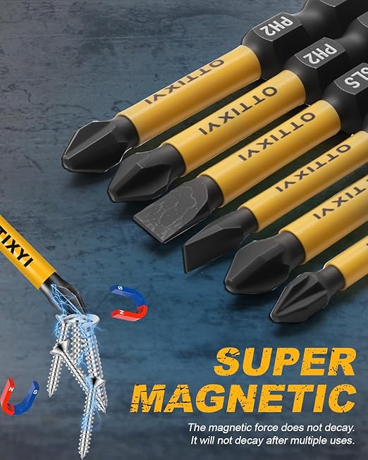 DTTIXYI 10 PCS Magnetic Screwdriver Bits Set 2 IN - Phillips Bits #1#2#3 & Slotted Head & Pozidriv Bit for Impact Driver, S2 Steel 1/4" Hex Shank for Power Drill - Professional and DIY