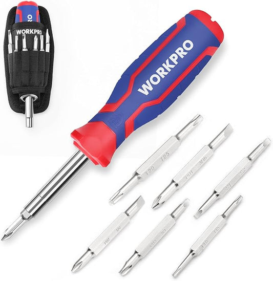 WORKPRO 15-in-1 Multi-bit Screwdriver Set Tool All in One, Portable Multi-purpose Screw-driver, Slotted/Philips/Torx/Square