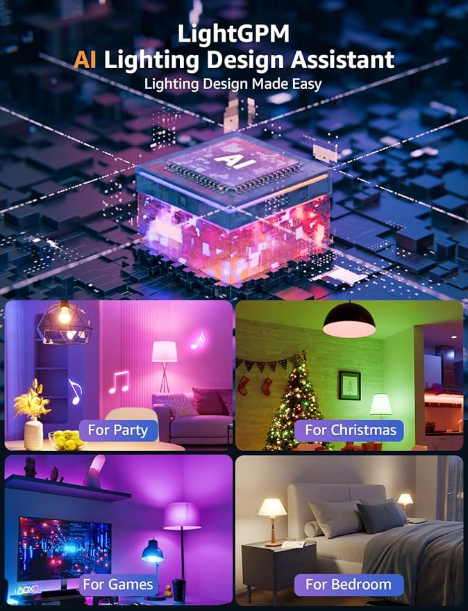 Lepro B1 AI Smart Light Bulbs - WiFi & Bluetooth RGBWW Color Changing LED Bulb Compatible with Alexa & Google Assistant, AI Generated Lighting LLM, AI Voice Control, Music Sync, 2.4GHz Only, 4 Pack