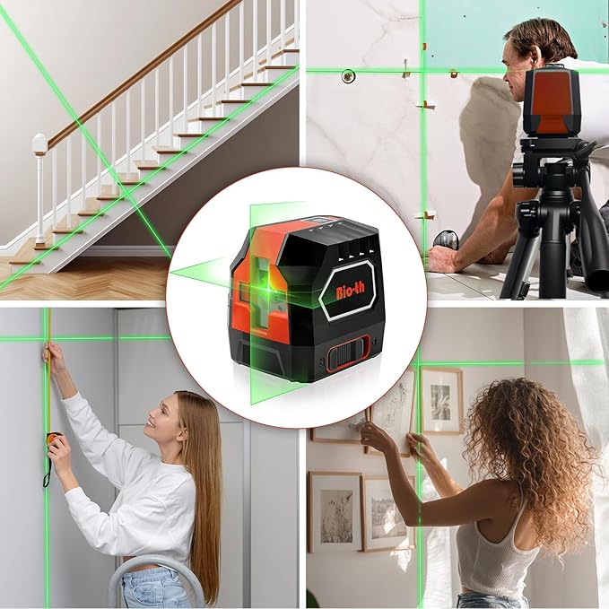 Laser Level Self Leveling Green Cross Line,Lazer Level for Picture Hanging,100ft,Rotatable 360 Degree,4 Brightness Adjustment, IP54 Waterproof, DIY, Construction, Magnetic Base, Battery, Carrying Bag