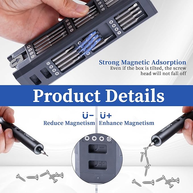 LANGSKIP'S 49 IN 1 Precision Electric Small Screwdriver, 5 Torque Settings Mini Electric Cordless Magnetic Screwdriver Set, 3.7V Rechargeable Kit with LED Display for Electronics Phone Glasses Watch