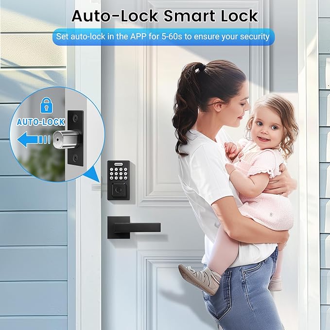 KNOBWELL Smart Fingerprint Door Lock with Lever Handle, Keyless Entry, Biometric Keypad, Electronic Deadbolt Lock,Matte Black