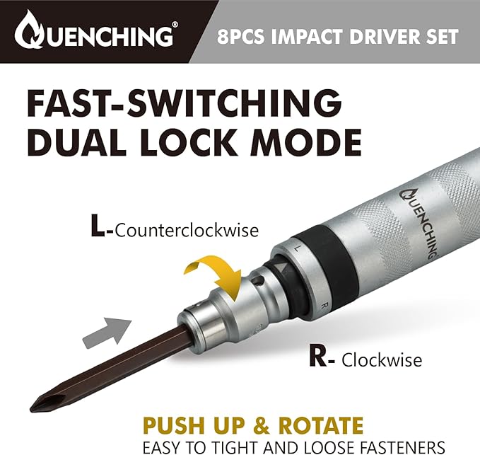 8-Pcs 1/2 Inch Drive Impact Driver Set, CR-V Extractor, Hand Manual Reversible Impact Screwdriver, 5/16 Inch Bit Adapter with S2 Steel Bits for Rusted Fasteners or Frozen Bolts