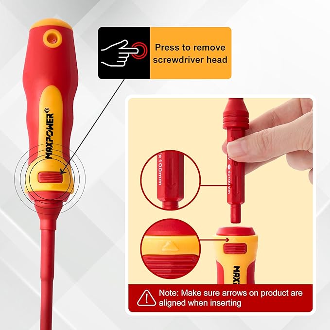 MAXPOWER Insulated Screwdriver Set, 7 In 1 Insulated Electrical Screwdrivers, Magnetic Tip Electrician Screwdriver Tool Kit Includes Phillips, Slotted and Torx Tips