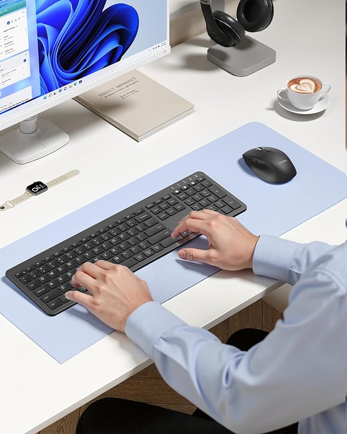 seenda Bluetooth Keyboard and Mouse, Wireless Keyboard Mouse Combo 2.4G+Dual Bluetooth Multi-Device Connection Full Size Ultra-Slim Keyboard with Number Pad for Windows/Mac, Black