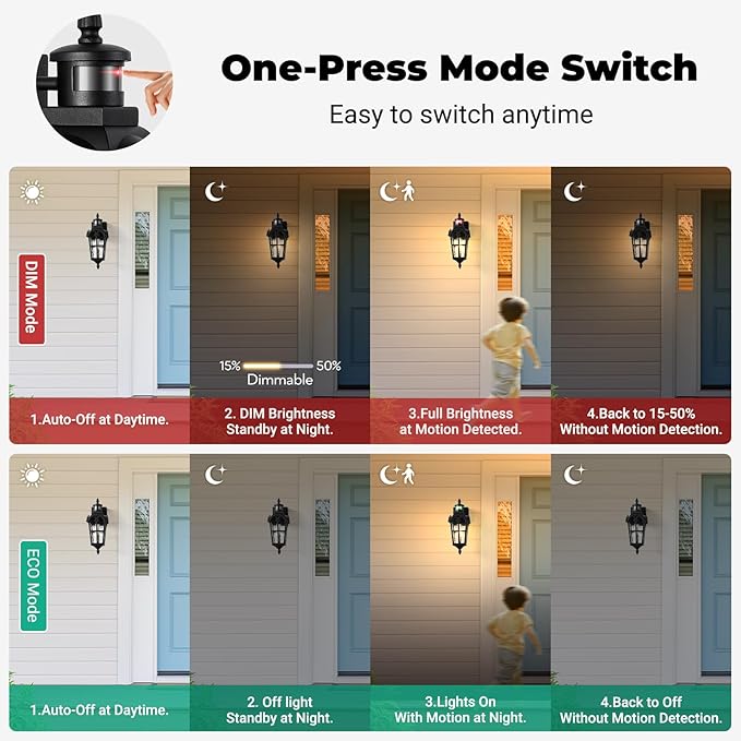 Motion Sensor Outdoor Lights with GFCI Outlet, 16.4" H Black Porch Light Outdoor, Dusk to Dawn Outside Lighting for House, Aluminum Anti-Rust Outside Light Fixtures Wall Mount for Garage Patio