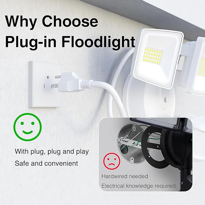 Onforu 65W LED Motion Sensor Outdoor Lights Plug in, Dusk to Dawn Flood Security Lighting Outside, Motion-Activated Detector Exterior Photocell Light Fixture, 6500LM 6500K IP65 Waterproof (White)