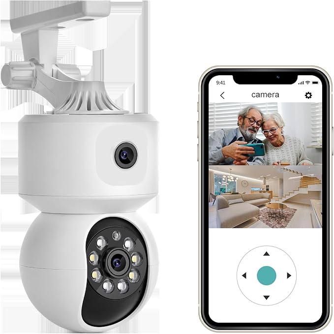 Dual-Lens Camera,Panoramic Smart Home Surveillance Wireless WiFi Camera,360 Degree Indoor Remote Surveillance Auto Tracking,Three Night Vision Modes Bluetooth HD Camera for Home Security