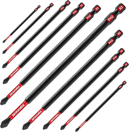10Pieces Magnetic #2 Phillips 6 in. Hex Anti-Slip Screwdriver Bits, 1/4 Inch Hex Shank Long Impact Tough PH2 Cross Screwdriver Bits Set