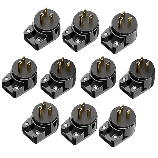(10 Pack) Nema 5-15P 90 Degree Right Angle Plug, 15A 125V, ETL Verified, Black