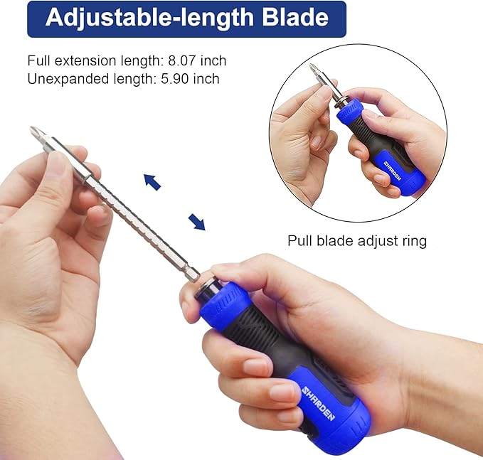 SHARDEN Multibit Screwdriver 13-in-1 Screw Driver Set Adjustable Extension Screwdriver Multitool All in One with Torx Security, Flat Head, Phillips, Hex, Square and 1/4 Nut Driver