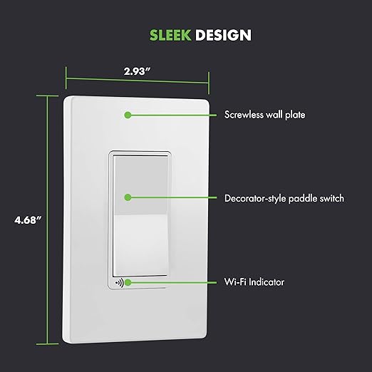 TOPGREENER Smart Light Switch, UL Listed, Neutral Wire Required, Single Pole or 3-Way, No Hub Required, Works with Amazon Alexa and Google Assistant, TGWF15S, 2 Pack