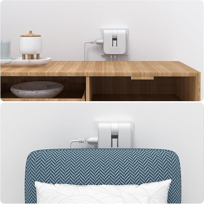 Flat Wall Outlet Extender with USB Charging Ports, HICITY 180° Swivel Power Strip 2 USB Ports, 2 Prong Folding Plug for Tight Spaces, Type A Ultra Thin Design (White)
