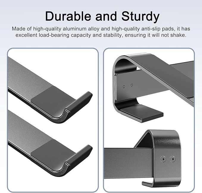 Laptop Riser for Desk - Aluminum Ergonomic Computer Stand for Laptop Cooling - Compatible with MacBook Pro/Air, Dell, HP, Lenovo, 10-17.3'', Black