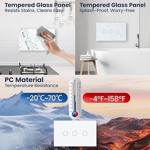 Smart Light Switch 3 Way Need Neutral Wire,FCC Certified,2.4GHz WiFi Switch Glass Panel APP Control Timer Work with Tuya/Smart Life,Alexa and Google Home,White 3 Gang