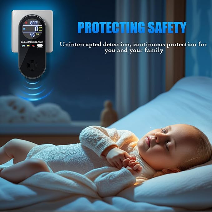 Carbon Monoxide Detectors Plug in, WESHLGD Portable Carbon Monoxide Detector for Travel,3 in 1 CO Alarm Plug in with Real-time Display(CO, Temp, Humidity) and Voice Alarm for Home RV