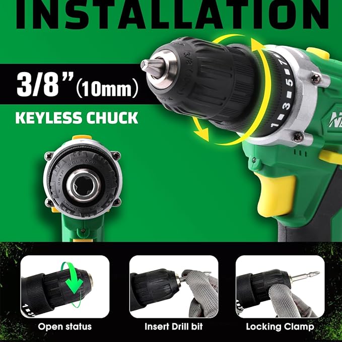 NEWBEAT Power Drill Set - 21V MAX Power Drill Driver, Electric Cordless Drill with Battery and Charger, 3/8" Keyless Chuck, 2 Variable Speed, 25+1 Torque Setting Power Tools for Home and DIY Project