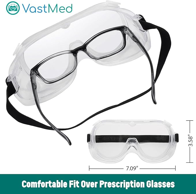 Anti-Fog Protective Safety Goggles Glasses Clear Lens Wide-Vision Adjustable Dust Goggles that Fit Over Glasses
