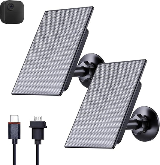2W Solar Panel Compatible with Blink Outdoor 4(4th Gen)/3rd Gen/XT2/XT Camera, Micro USB & USB-C Solar Charger with10ft Cable, IP66 Waterproof, 360°Adjustable Mount, 2Pack