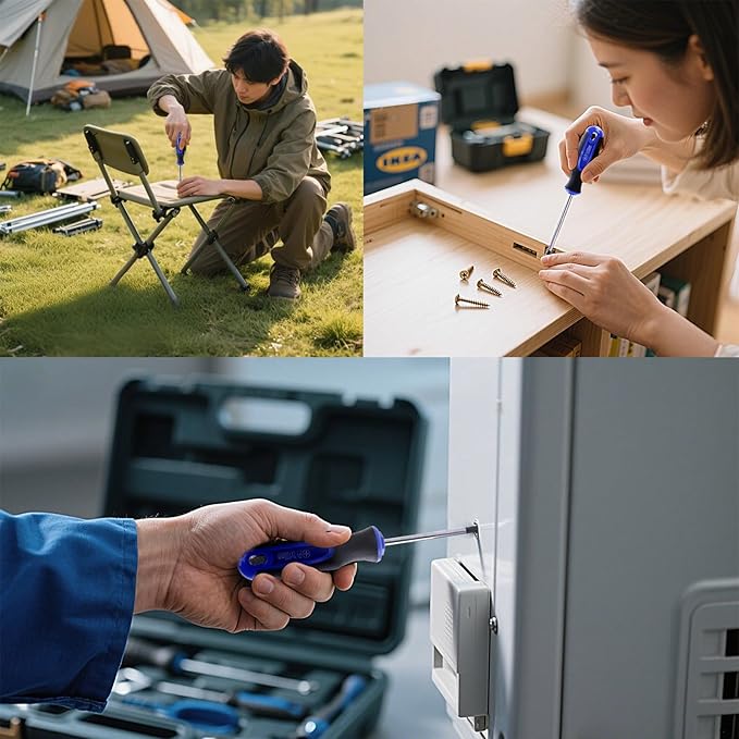 Navegando 6-Piece Magnetic Screwdriver Set with Cr-V Steel, Non-Slip Handle for Home Repair, Electronics, Woodworking – Phillips & Slotted Bits (PH2, PH1, PH0, 6mm, 5mm, 3mm).