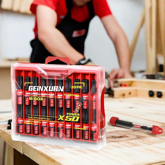 20Pieces 1 In. T30 Impact Tough Magnetic Screwdriver Bit Set, #30 Torx Head Insert Bits, S2 Alloy Steel Star Bits with 1Pc Impact Bit Holder and Storage M-Box