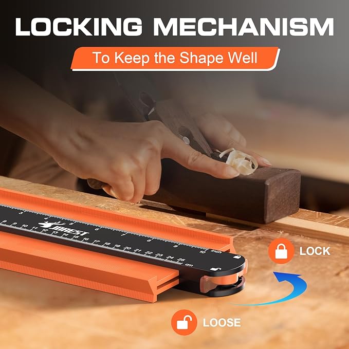 JOREST Contour Gauge with Lock (10 Inch), Gifts Ideas for Men Dad Carpenter Handyman, Profile Tool for Tile Flooring, Carpet laying, Woodworking, Measuring Angle/Shape/Outline/Edge