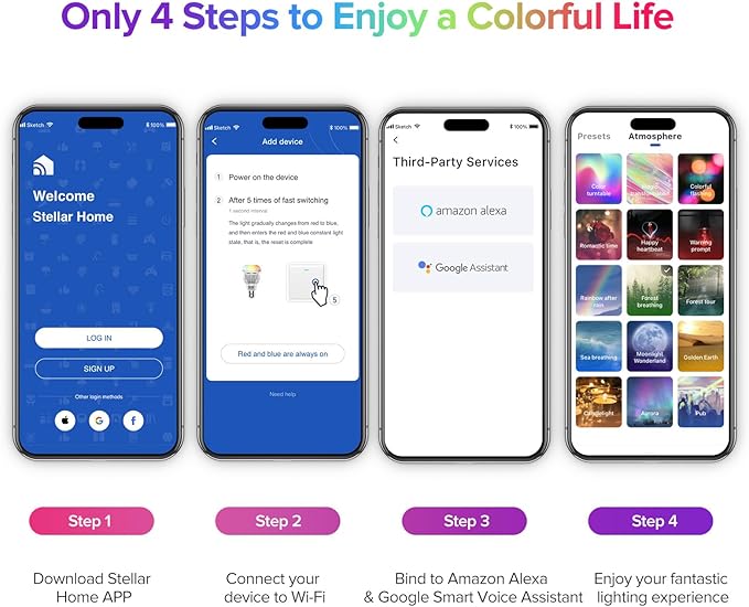 SANSI Smart Light Bulb, Full Color Changing Dimmable Smart WiFi Bulbs Compatible with Alexa and Google Home, A21 18W 150W Equiv. 2000 Lumens Bright RGB Bulb, 2.4Ghz only No Hub Required