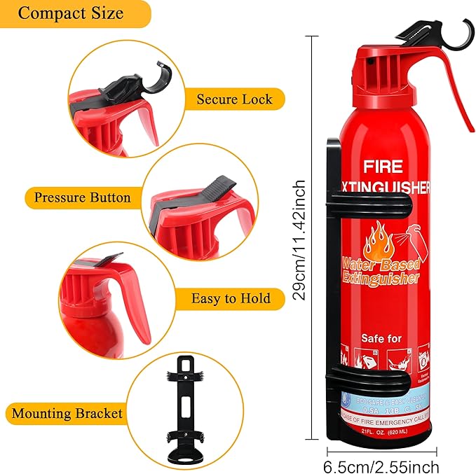 Fire Extinguishers for Home with Mount, 1 Pack Upgraded 8-in-1 Portable Fire Extinguisher For Vehicle Car Boat Marine Kitchen Emergency Supplies, Water-Based Extinguisher For A, B, C, K Fire Types