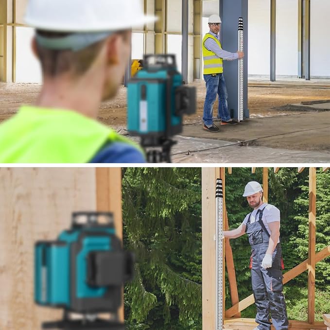 Takamine 16-Foot Aluminum Grade Rod – 8ths, Dual Sided 5-Section Telescopic Leveling Rod – Soft Carrying Case Included