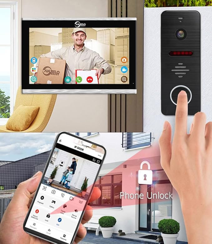 Wired Video Doorbell Apartment Intercom System with 1080P HD Camera,10 Inch Touch Monitor,TUYA WiFi Smart Home Video Intercom Door Phone Kits for Home Villa,32G (1 doorbell+4 Monitor)