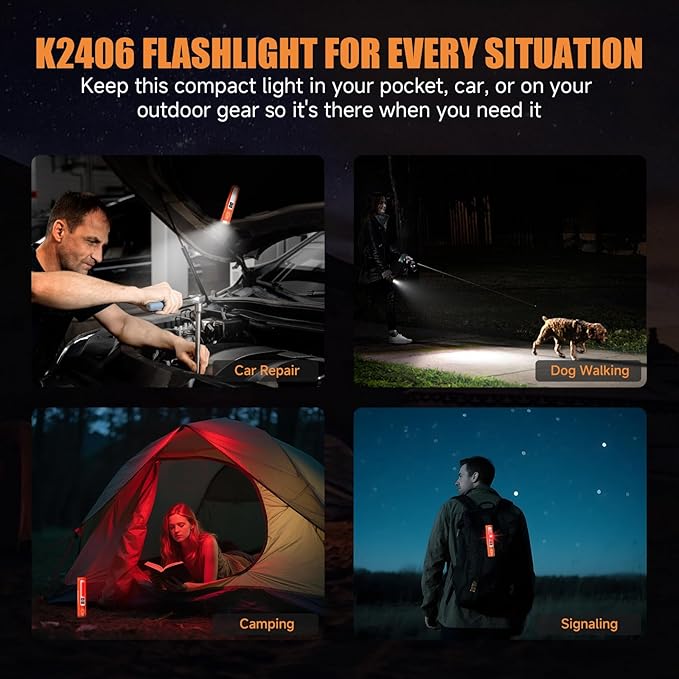 Rechargeable Tactical Flashlights High Lumens - Super Bright Small Powerful LED Magnetic USB C Flashlight, 8 Modes, Dual Button Waterproof Pocket Flash Light for Emergency, Car (1, Orange)