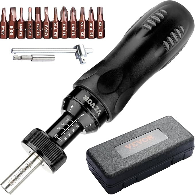 VEVOR Torque Screwdriver, 1/4" Drive Screwdriver Torque Wrench with Scale, 10-70 in/lbs Torque Range, 1 in-lbs Torque Increment, with Bits & Case