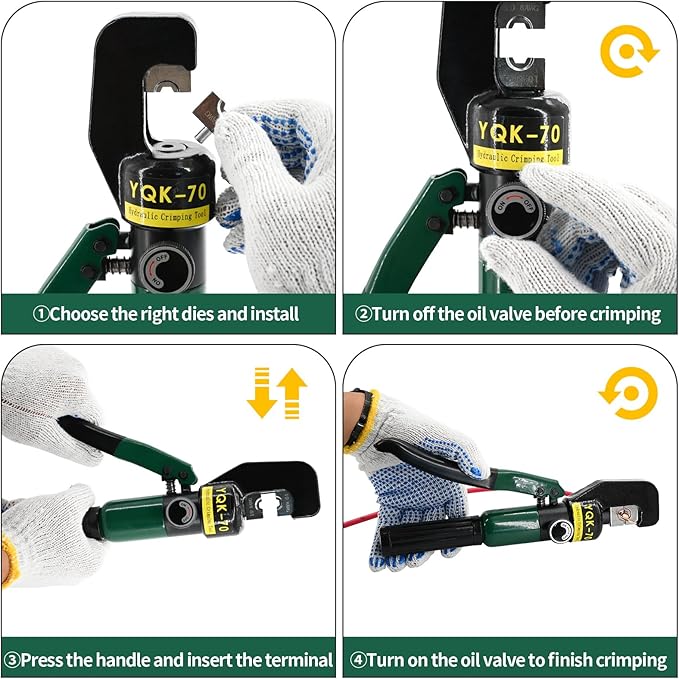 10T Hydraulic Crimping Tool 12 AWG to 2/0 AWG Battery Cable Crimper Tool Hydraulic Lug Crimper Electrical Terminal Wire Crimper with 9 Pairs of Dies Kit, Green