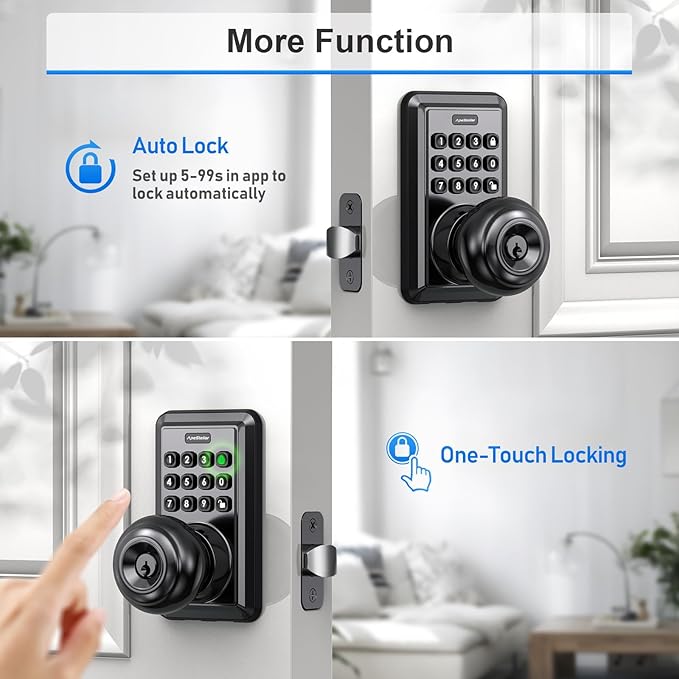 Wi-Fi Smart Keyless Entry Door Lock with Knob, Keypad Door Lock with Handle, Smart Locks for Front Door, Door Knob with Code, No Hub Required, APP Remote Control