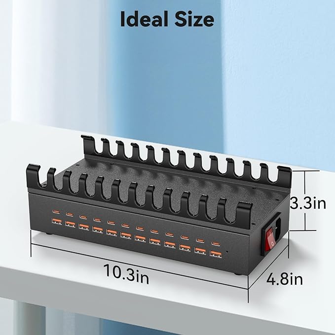 300W Charging Station for Multiple Devices, ALI SEA 24 Port USB C Fast Charging Station, Multi Device Charger Station Organizer Compatible with Cellphone, Tablet, Kindle, iPhone iPad and More