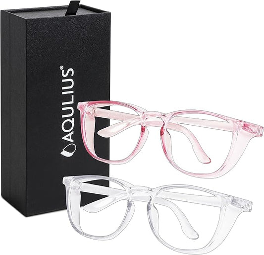 Aqulius 2 Pack Stylish Safety Glasses Goggles, Scratch Resistant, Safety Glasses for Women, Blue Light, Glasses for Nurses