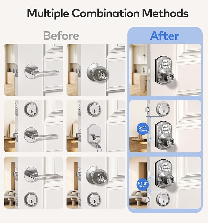 TEEHO Keyless Entry Keypad Door Lock with Handle, Electronic Digital Smart Locks for Front Door, Easy to Install Keypad Deadbolt with Code for Bedroom, Anti-Peeping Password - Nickel