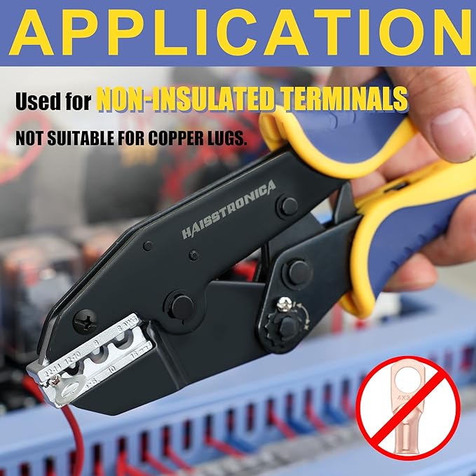 haisstronica Crimping Tool for Non-Insulated Terminal,AWG 22-6 Ratchet Wire Crimper Tool,Wire Terminal Crimper HS-7327