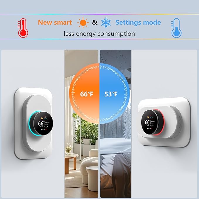 BSEED Wi-Fi Smart Thermostat for Home, Heat Pump Thermostat Touch Screen with Energy Saving, 7 Day Programmable (Holiday Mode), Works with Alexa and Google Assistant, White(C-Wire Adapter Included)