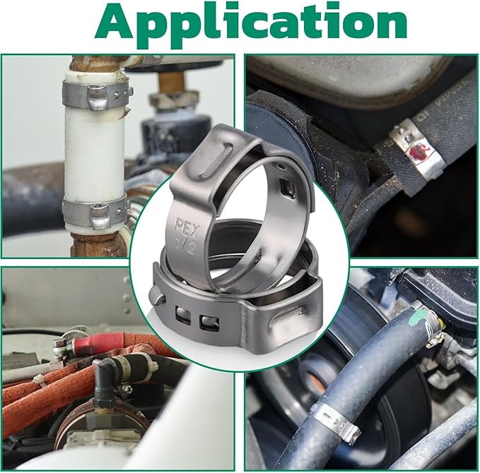 150 Pack 3/8 Inch Pex Clamps,304 Stainless Steel Pex Cinch Clamps Stepless Pex Crimp Rings PEX fittings Pinch Clamps,Single Ear Hose Clamps for Pex Tubing Pipe