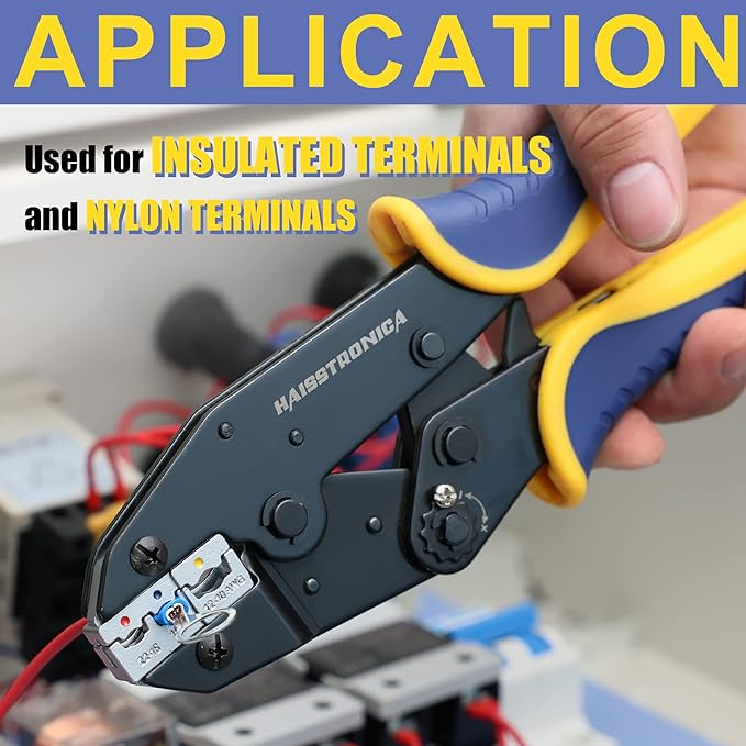 haisstronica Crimping Tool for Insulated Electrical Wire Connectors-AWG 22-10 Ratchet Crimper Tools-Racheting Wire Crimping Tools-Available for Insulated Connectors and Wire Terminal HS-9327