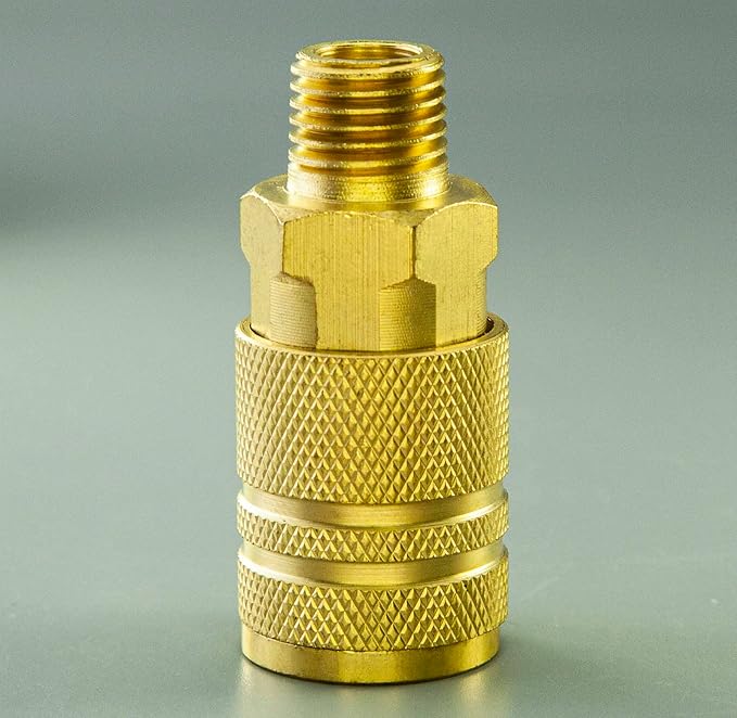 1/4" NPT Solid Brass Air Coupler and Plug Kit,Air Compressor Fittings, 1 Male Coupler and 1 Female Plug 3 Male Plugs, 5pcs Air Line Fittings Quick Connectors