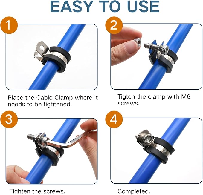 1-3/4 Inch Cable Clamp, 10 Pack Rubber Wiring Clamp, Stainless Steel Pipe Clips for Tube Holder, Wire Cord Tubing Bracket Installation (44mm)