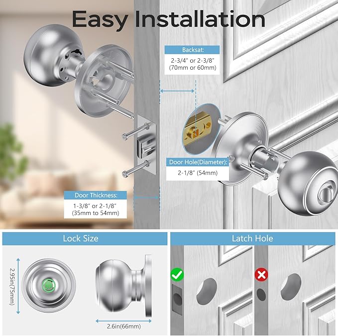 GeekTale Fingerprint Door Lock for Bedrooms, Fingerprint Door Knob with Lock, Smart Door Lock, App Control, Back-up Keys, Thumbprint Door Knob for Bedrooms, Office, Apartment