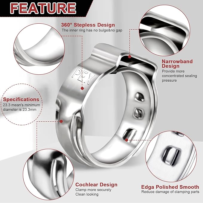 60 Pack 1/2 Inch PEX Cinch Clamps, Premium 304 Stainless Steel Cinch Crimp Rings, Cinch Clamps Rings with Storage Case for PEX Tubing Pipe Fitting Connections By Hydencamm(1/2"x60)